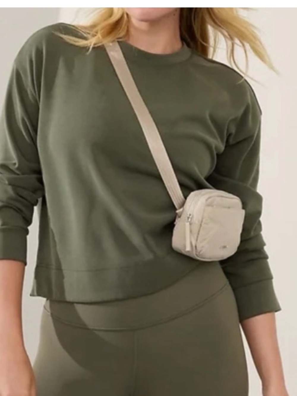 Athleta Seasoft Crewneck Sweatshirt Aspen Olive Dark Green Relaxed Fit 2X